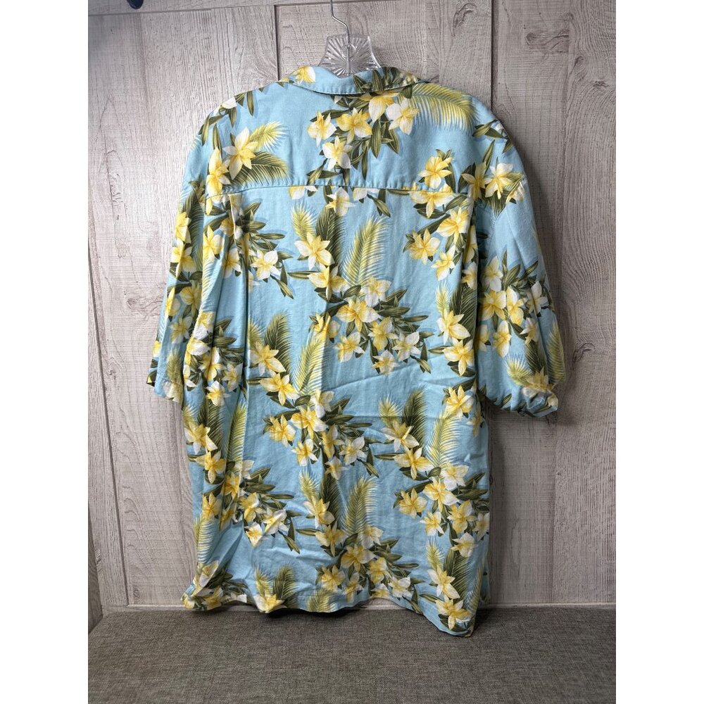 Mens Seven Palms Hawaiian Floral Button-Up Shirt XL Blue Yellow Beach Cruise - Picture 2 of 8